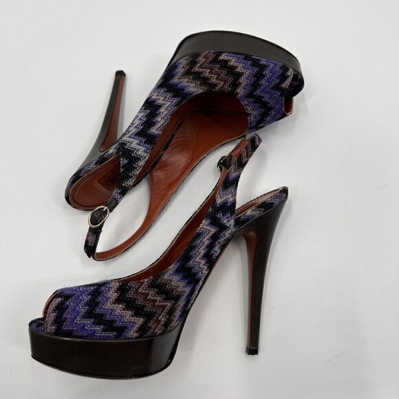 Missoni Multicolor Knit Slingback Peep Toe Heels - Picture 5 of 12